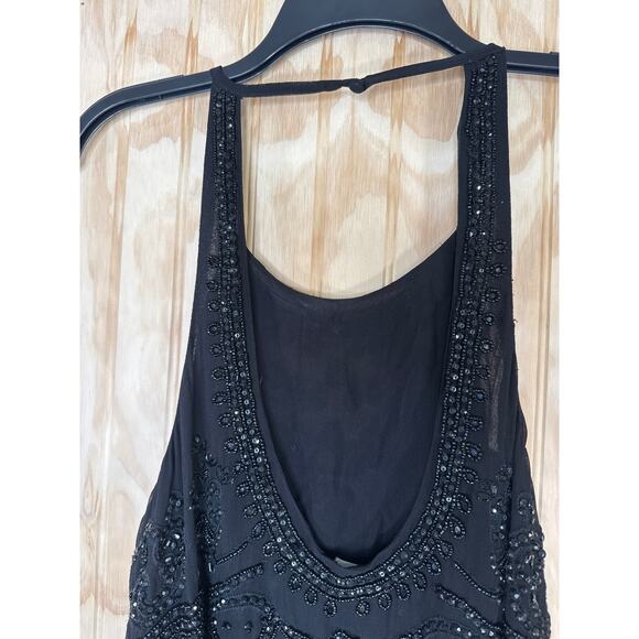 Kimchi Blue Whimsy Boho Glam Black Beaded Tassel Crop Top Open Back Large - Picture 4 of 8